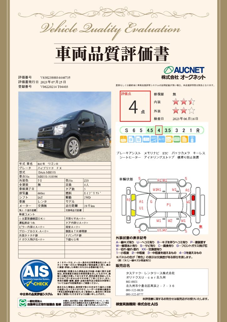 ワゴンRの品質評価書