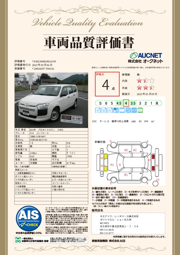 プロボックスの品質評価書