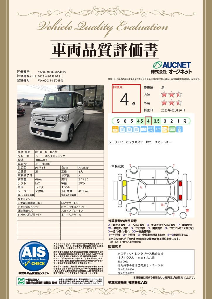NBOXの品質評価書
