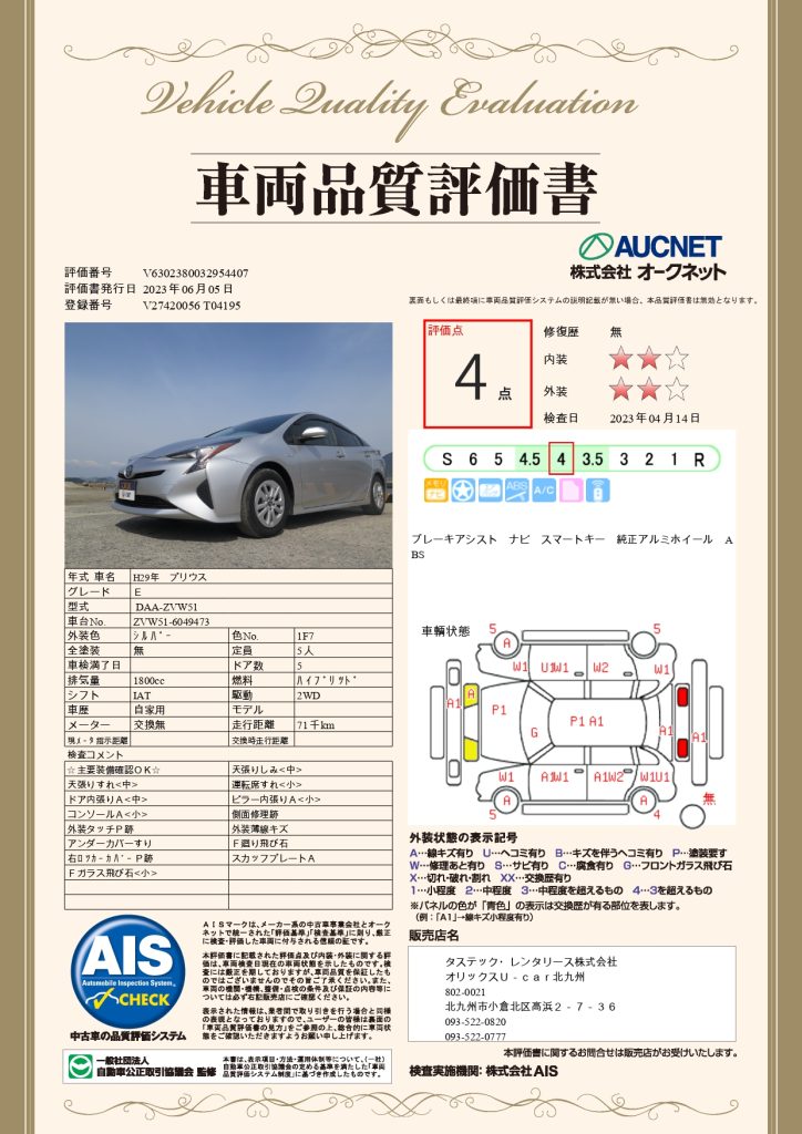 プリウスの品質評価書
