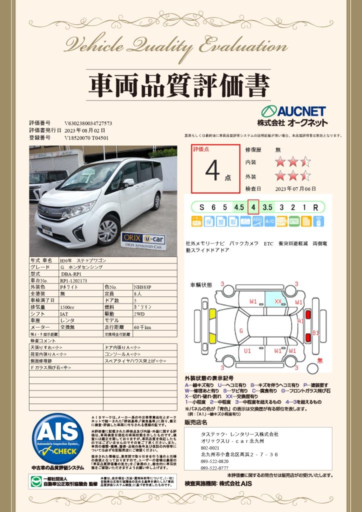 ステップワゴンの品質評価書