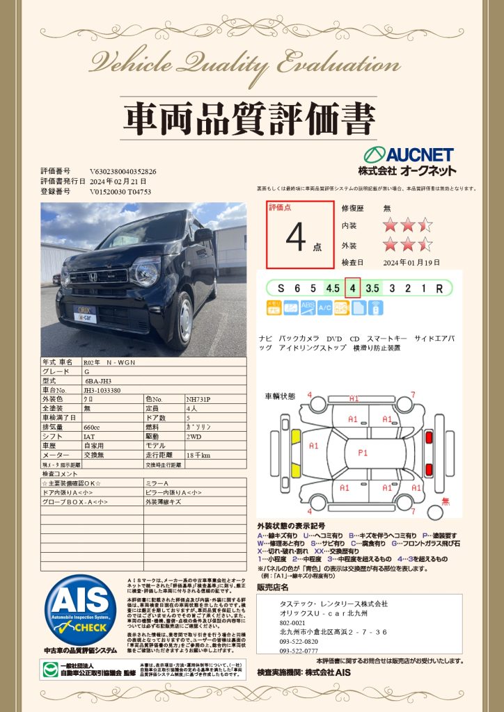 ホンダNWGN380の品質評価書